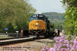 CSX 9969, GP40WH-2, with W004, eastbound on #2 track. Is crossing Sewickley Creek on the CSX Pittsburgh sub at BF-297 Gratztown, Pennsylvania. May 12, 2016. 